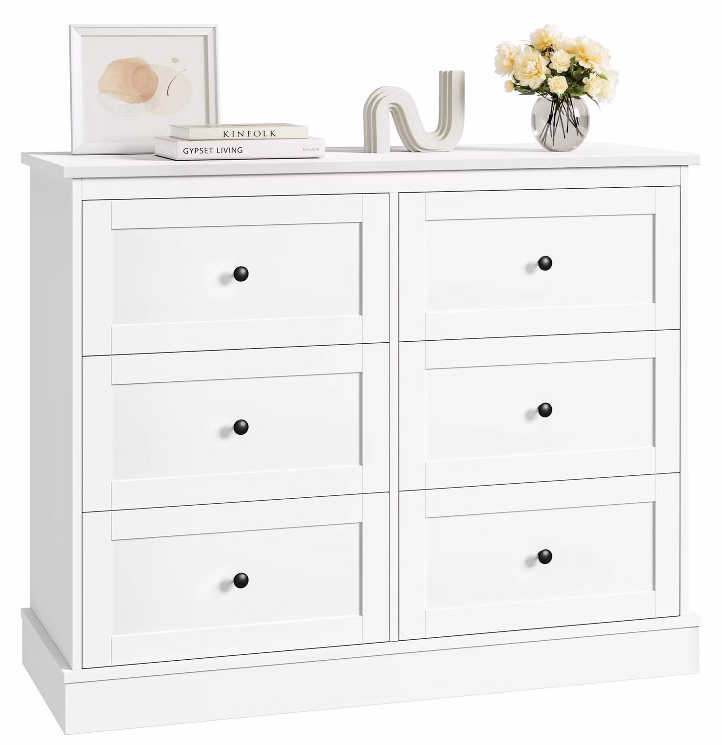 Comò in legno - Comò alto a 6 cassetti - Stile moderno e minimalista - Per camera da letto, soggiorno e ingresso - 108x87x40 cm - Bianco