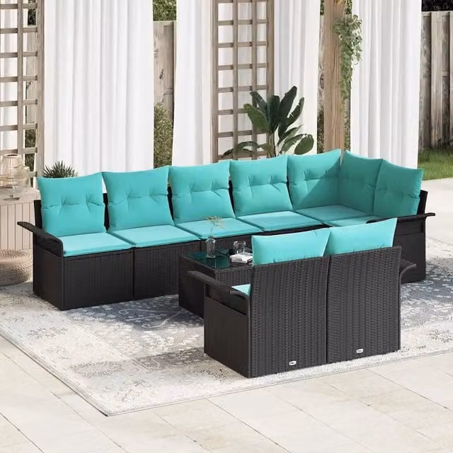Set Divano da Giardino 9 pz Nero polyrattan 3354095