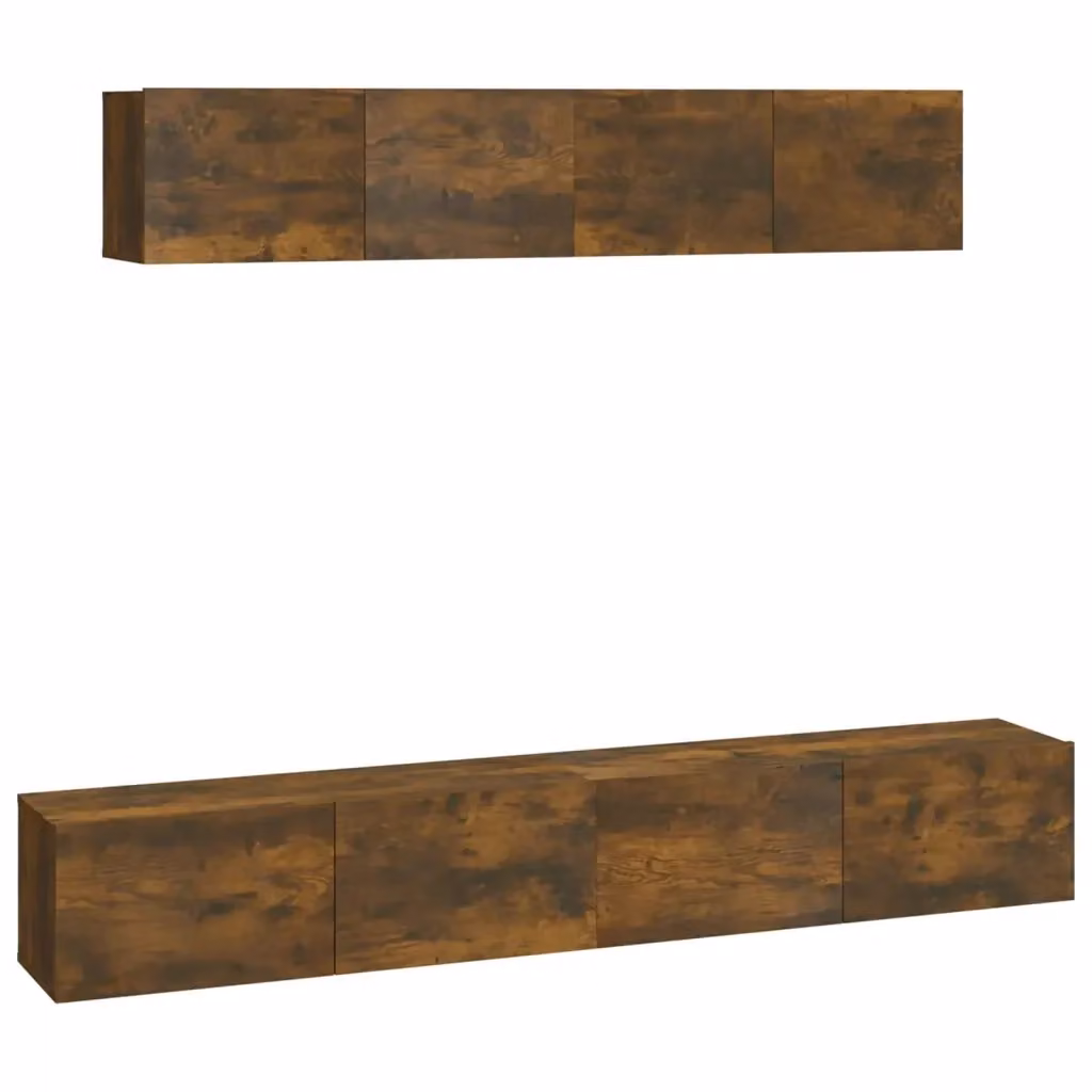 Set di mobili porta TV da soggiorno vidaXL in legno marrone stile classico, montaggio a parete, 4 pezzi – 2