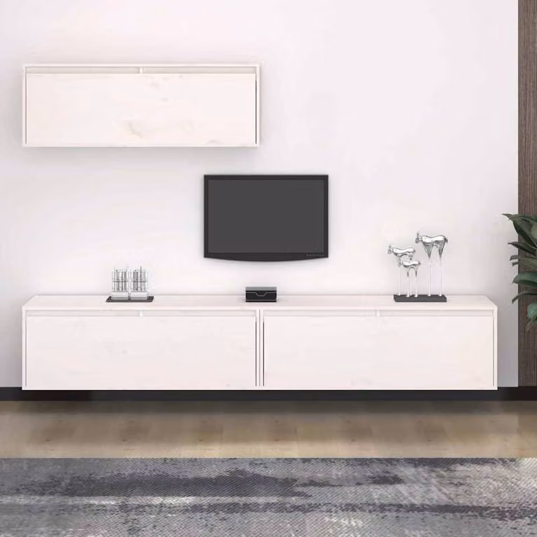 Set Mobile TV vidaXL in 3 pezzi in legno massello di pino bianco moderno da parete