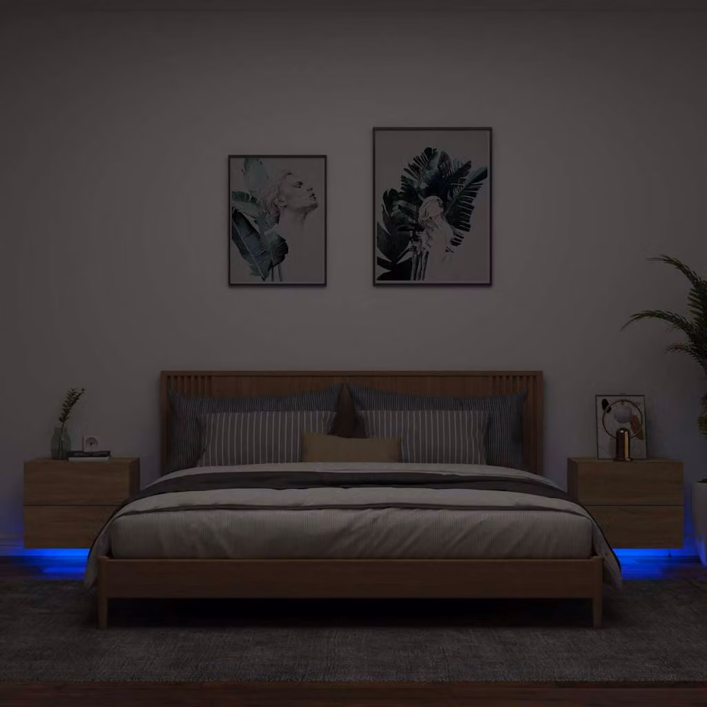 Set di 2 comodini da parete con luci LED vidaXL in Rovere Sonoma