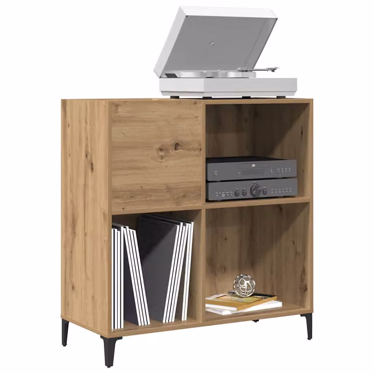 vidaXL Mobile Porta Dischi Artigianale in Legno e Metallo, Marrone, L 84,5 x P 38 x H 89 cm