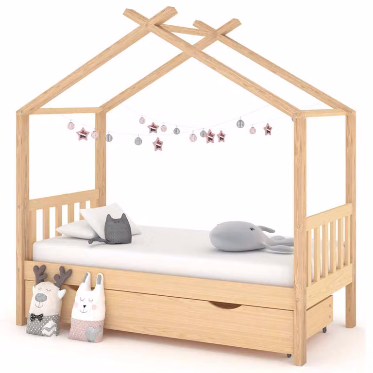 vidaXL Giroletto per Bambini in Legno Massello di Pino con Cassetto, Marrone, L/P/H: 160 x 80 x 87 cm