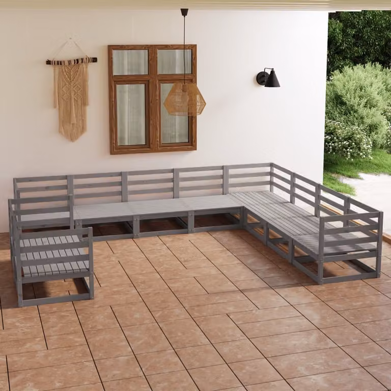 Maison Exclusive - Set Divani da Giardino 10 pz Grigio in Legno Massello di Pino