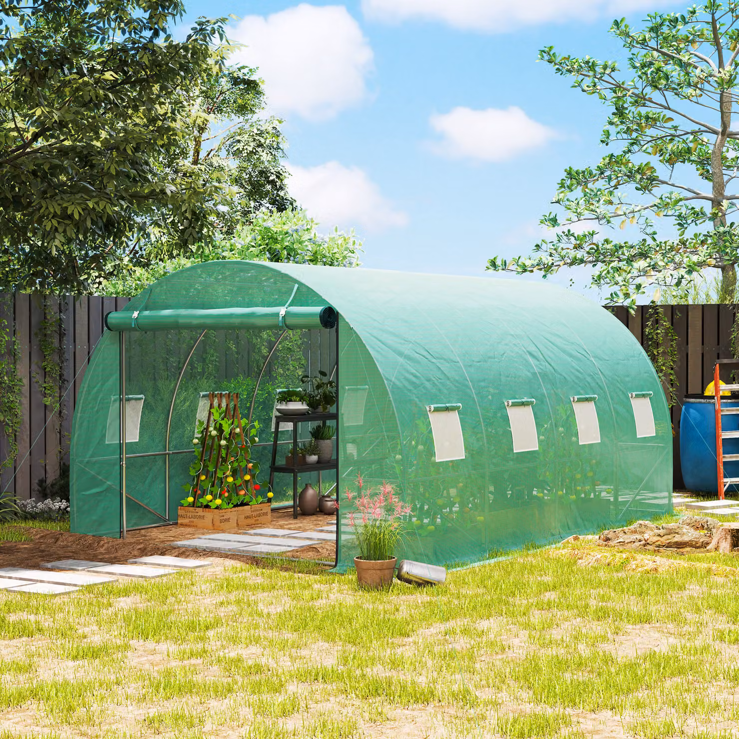 Outsunny Serra tunnel da giardino in acciaio zincato e PE, verde, L: 4 m, P: 3 m, H: 2 m – 2
