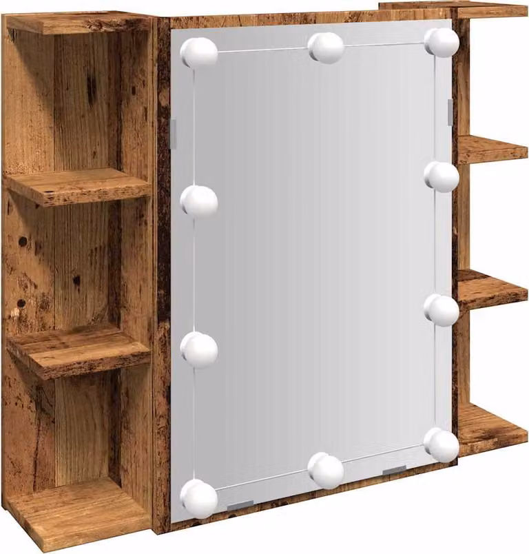 Mobile a Specchio con LED Legno Antico 70x16,5x60 cm