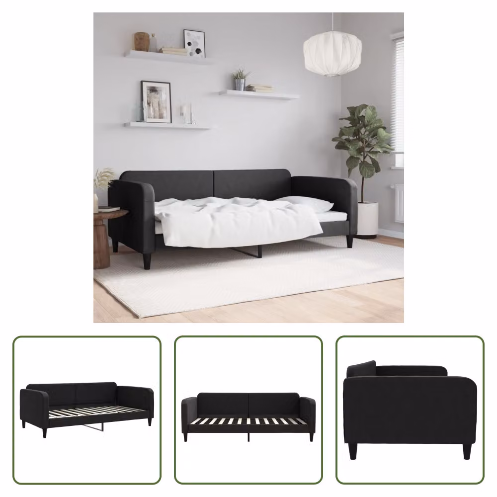 The Living Store Letto da giorno nero 100x200 cm in tessuto