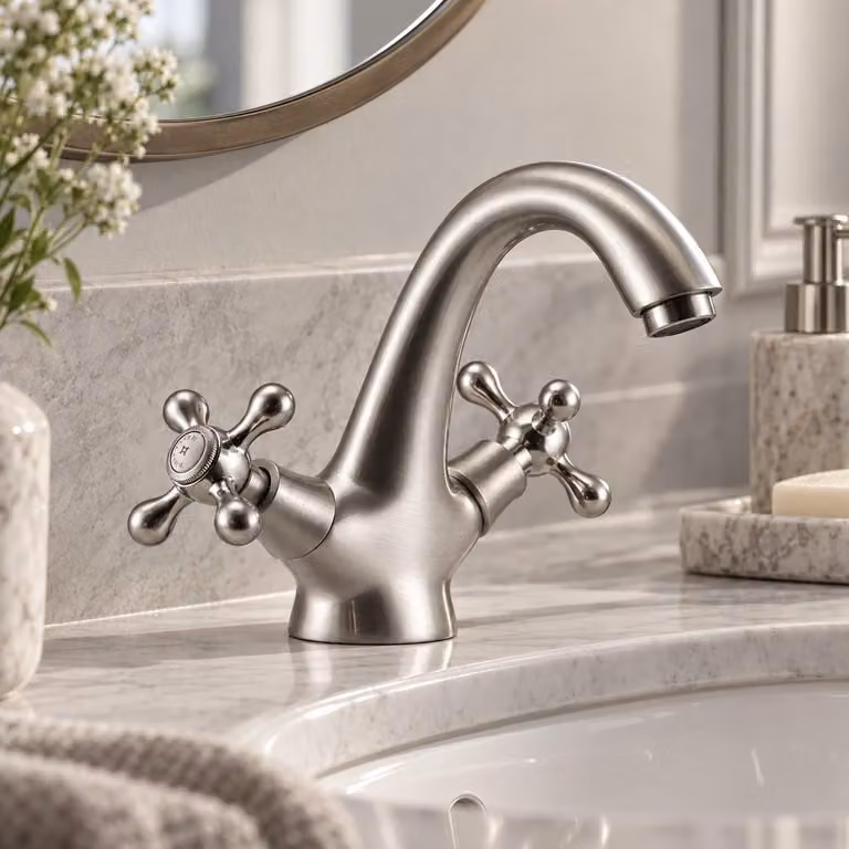 Miscelatore per lavabo in stile vintage, acciaio inossidabile, serie Heritage Ascot, marca Aquanello