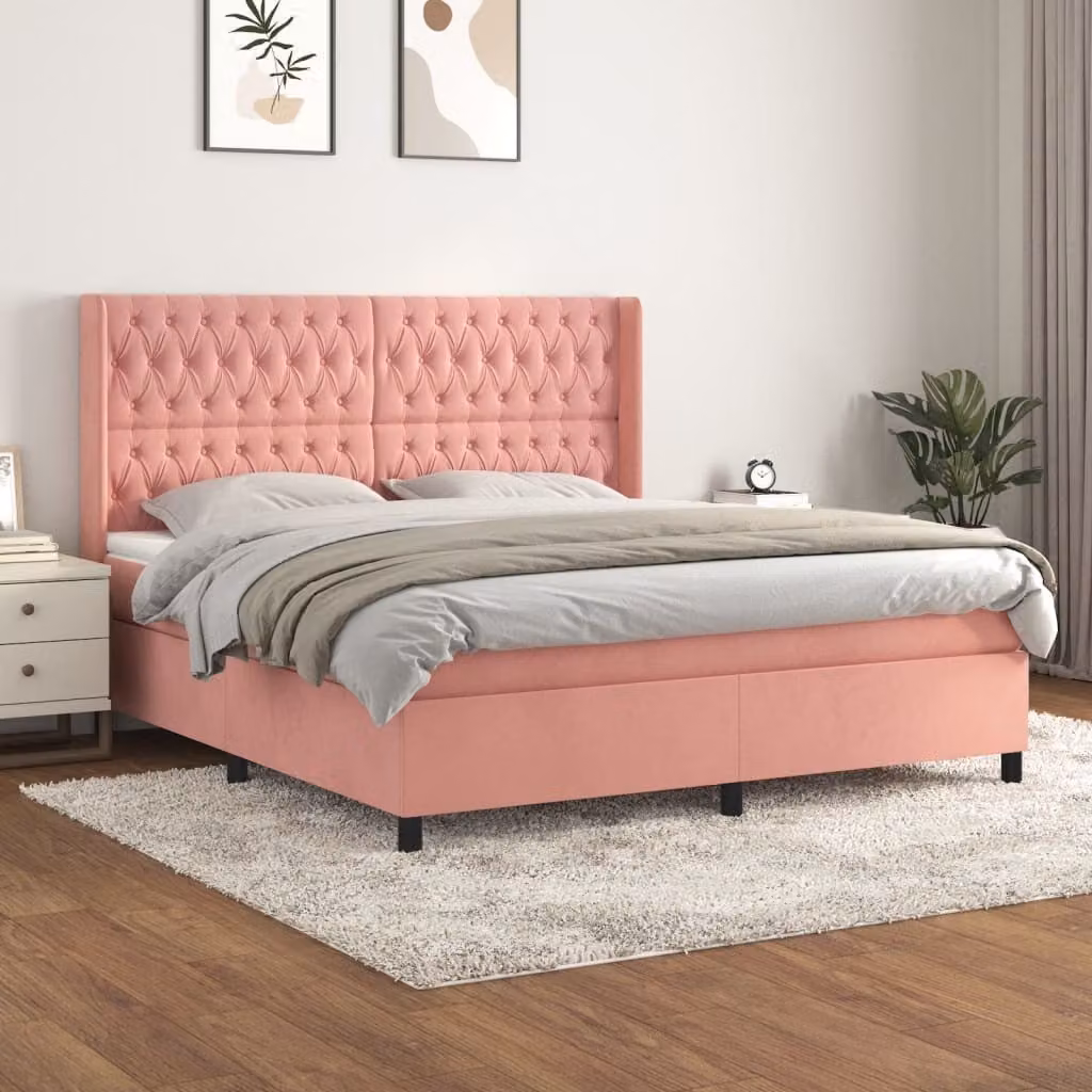The Living Store Letto a molle con materasso Rosa 180x200 cm Velluto
