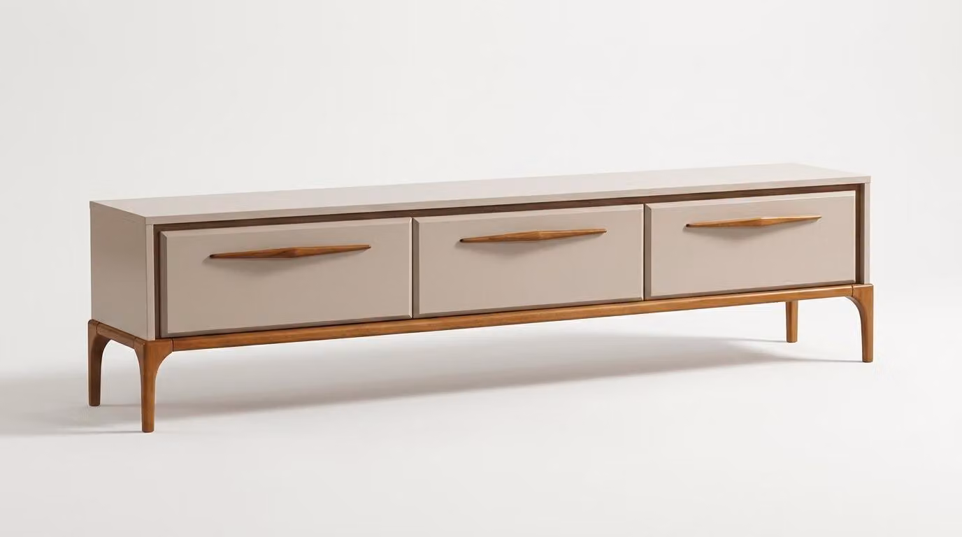 Mobile contenitore in stile moderno, colore beige, nuovo, comodo e pratico, ideale per il soggiorno