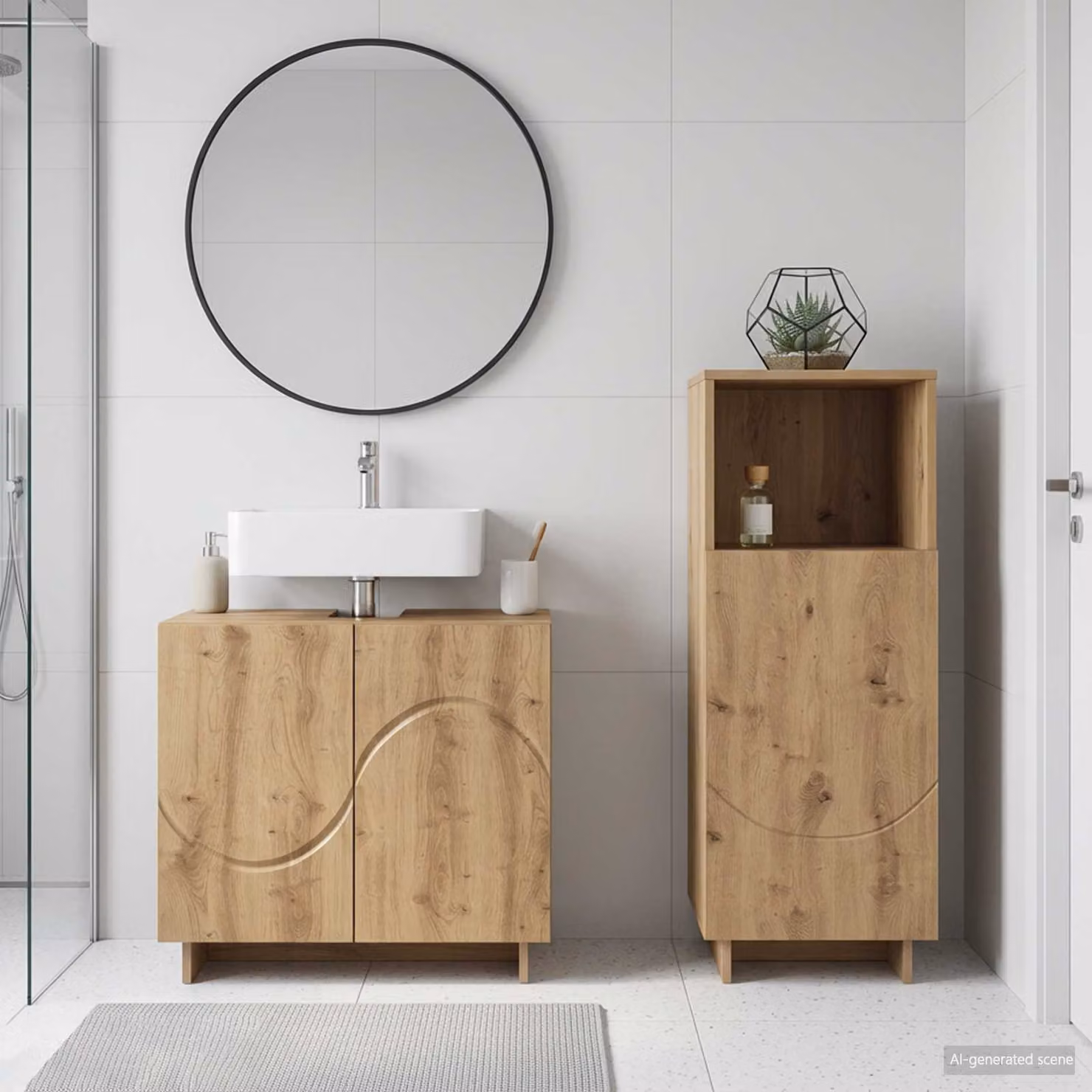 Set di mobili da bagno moderno vidaXL in legno marrone, composto da 2 pezzi con vanità e ante a cerniera, L/P/H: 60,0 x 41,0 x 58,0 cm