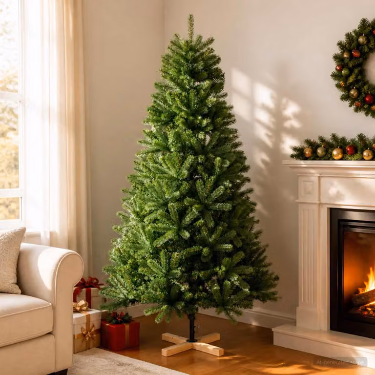 Albero di Natale artificiale, altezza 120 cm, realizzato in PVC e legno massello di pino