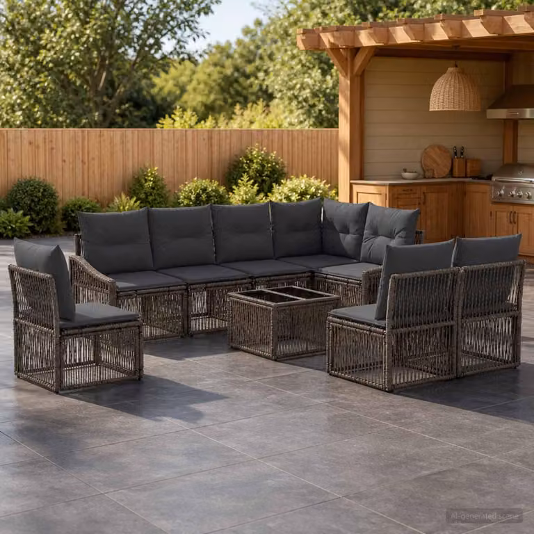 Maison Exclusive - Set da giardino composto da 9 pezzi, divano, colore grigio, realizzato in rattan sintetico