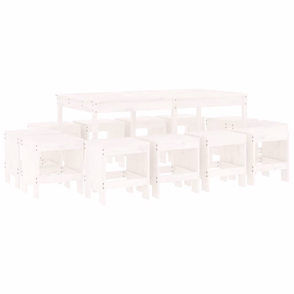 Set da Pranzo per Giardino 13pz Bianco Legno Massello di Pino