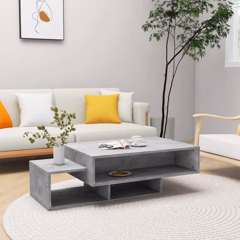 The Living Store tavolino in cemento grigio 105x55x32 cm materiale a base di legno