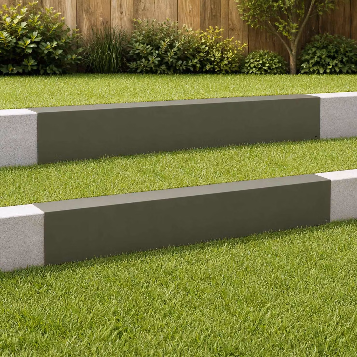 Set di 2 profili di copertura per giardino vidaXL in acciaio, disponibili nei colori verde o grigio, L 100 x H 20 x P 15 cm