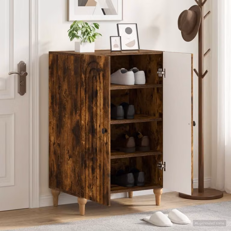 Mobile per scarpe vidaXL ALKMAAR in rovere fumo con ante a battente, L: 59,5 cm, P: 39,5 cm, H: 90 cm