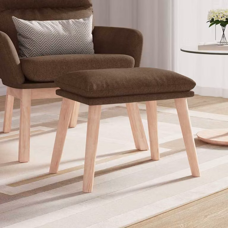 Poggiapiedi vidaXL in tessuto marrone con struttura in legno, L 45 cm x P 29,5 cm x H 35 cm