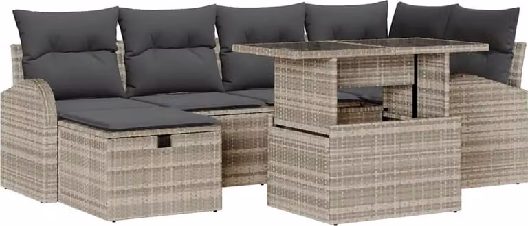 Set Divano da Giardino 7 pcs Grigio chiaro Poly Rattan
