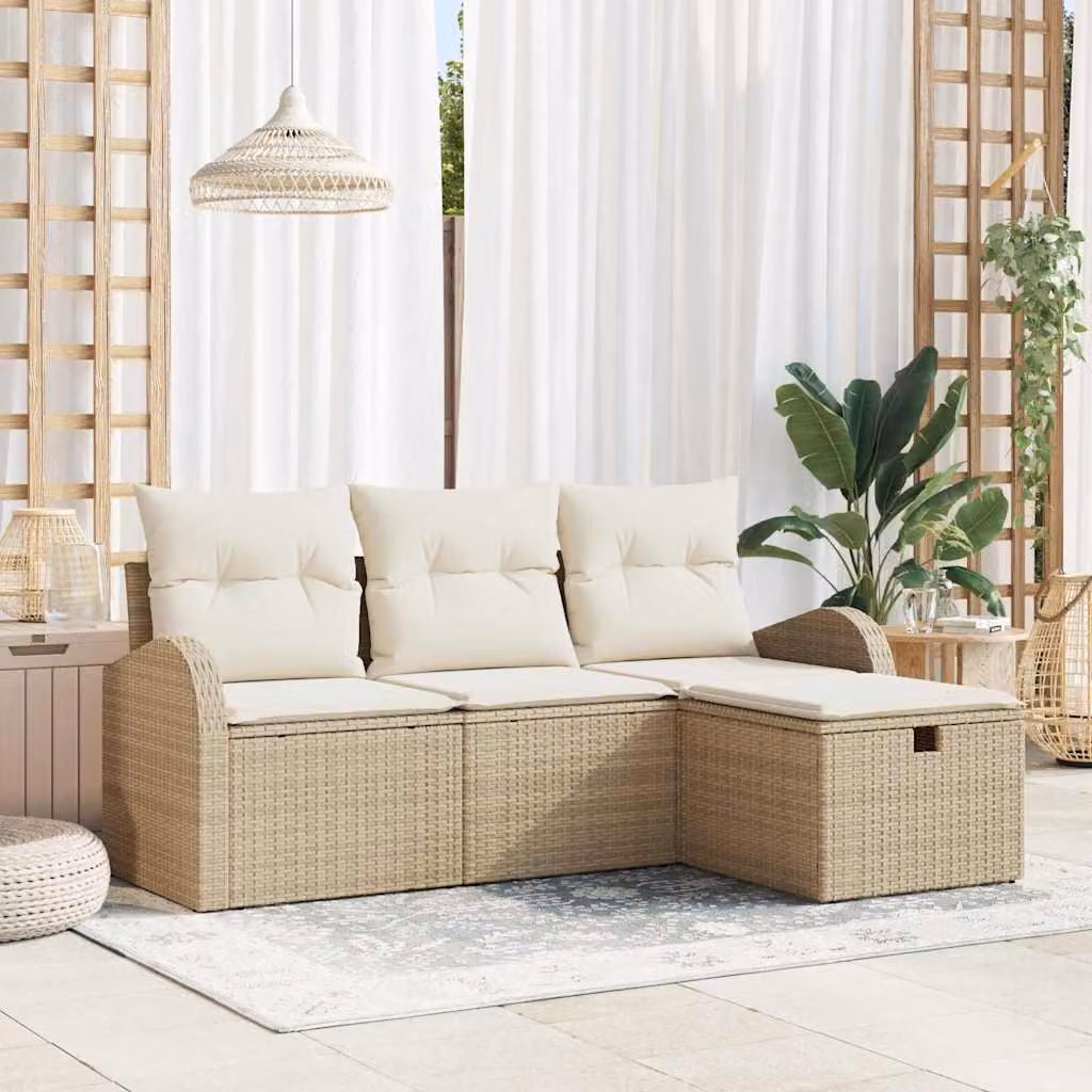 Maison Exclusive - Set da giardino composto da 4 pezzi, divano in rattan sintetico beige