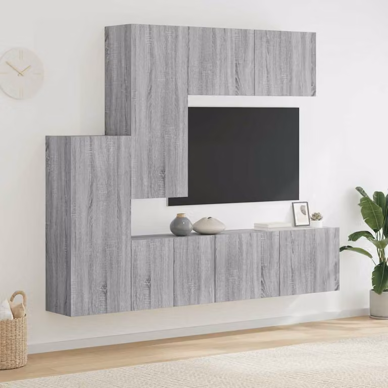 Mobili TV a muro vidaXL in 5 pezzi, design moderno in legno multistrato e MDF, colore grigio Sonoma