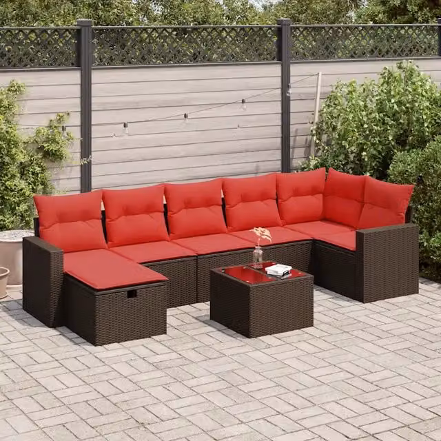 Set Divani da Giardino 8 pz con Cuscini Marrone in Polyrattan 3325420