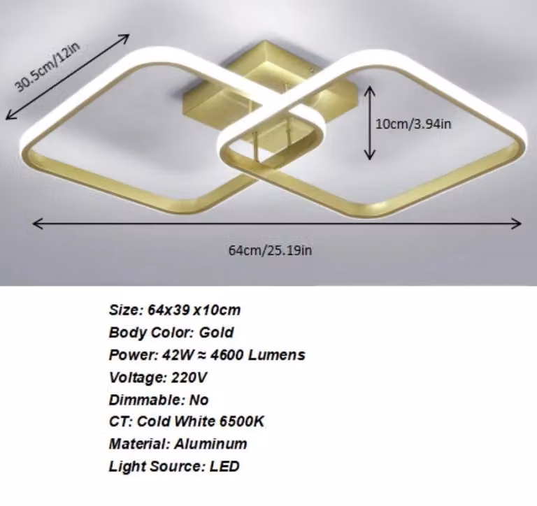 Lampada a soffitto quadrata moderna - A5333 - Lampada a LED - 41–50 W - Luce bianca fredda 6500 K - Alluminio - 15–30 m² - Bianco