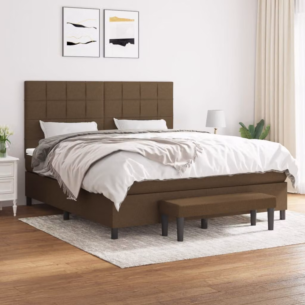 vidaXL Giroletto a Molle Ibrido con Materasso in Tessuto Marrone e Bianco L/P/H: 160 x 200 x 128 cm – 1