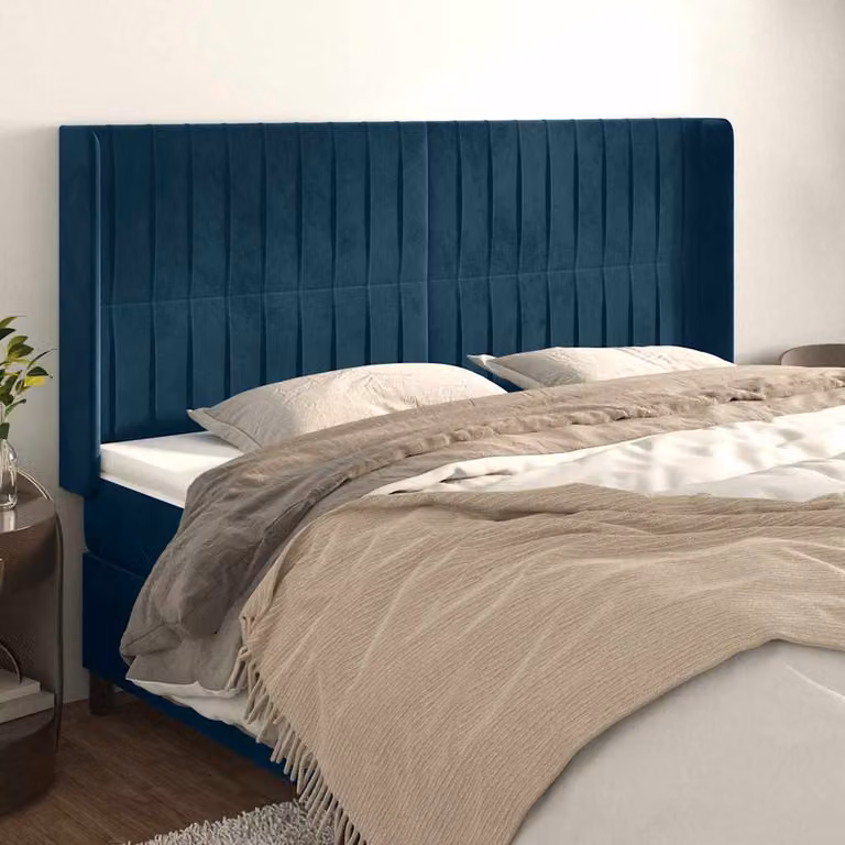 Testiera ad orecchio vidaXL in velluto blu scuro, L: 163 cm, P: 16 cm, H: 118/128 cm