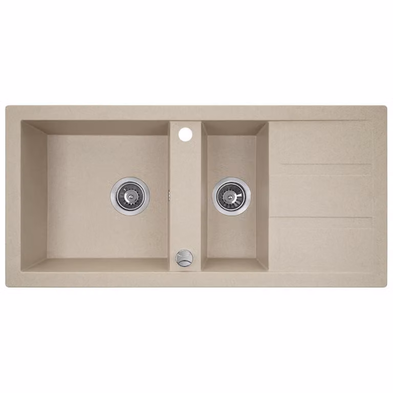Lavello di design in granito a 1,5 vasche con scolapiatti Beige