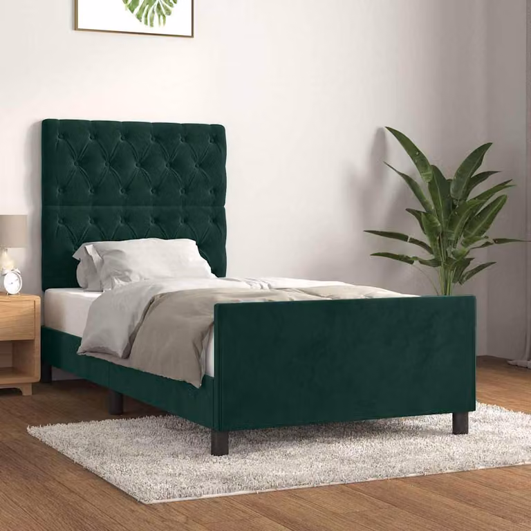 Giroletto senza materasso vidaXL in velluto verde scuro con struttura in legno di larice L/P/H: 200 x 80 x 30 cm
