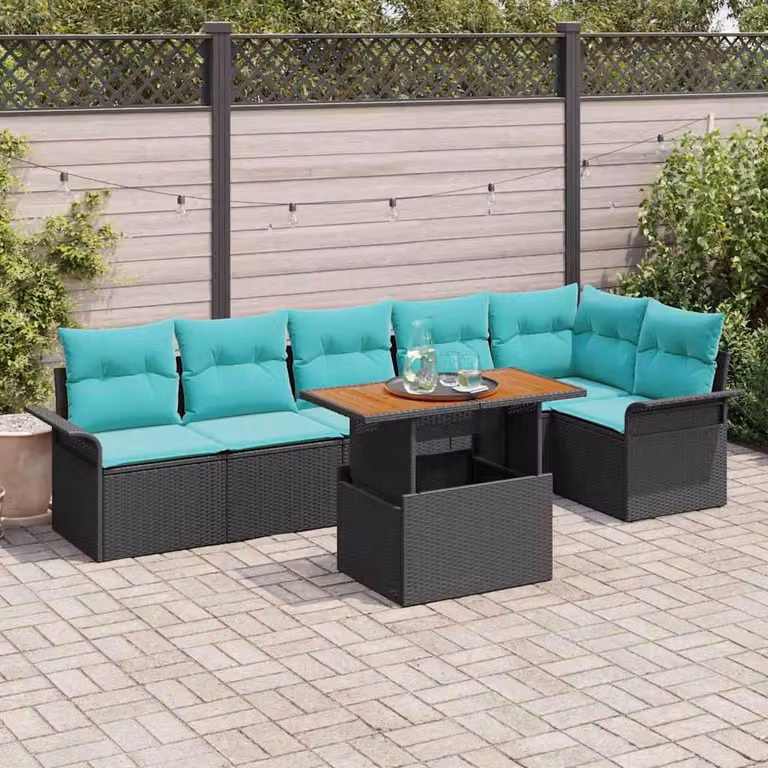 Maison Exclusive - Set da giardino composto da 7 pezzi, divano, in rattan sintetico nero