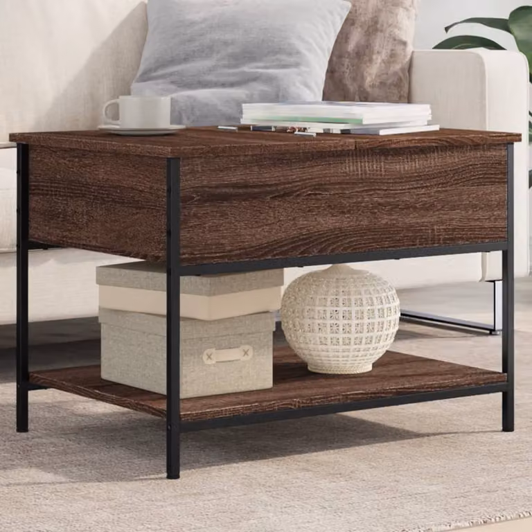 Tavolino da salotto vidaXL in stile industriale con piano in legno rovere marrone e struttura in metallo L: 70 cm, P: 50 cm, H: 50 cm