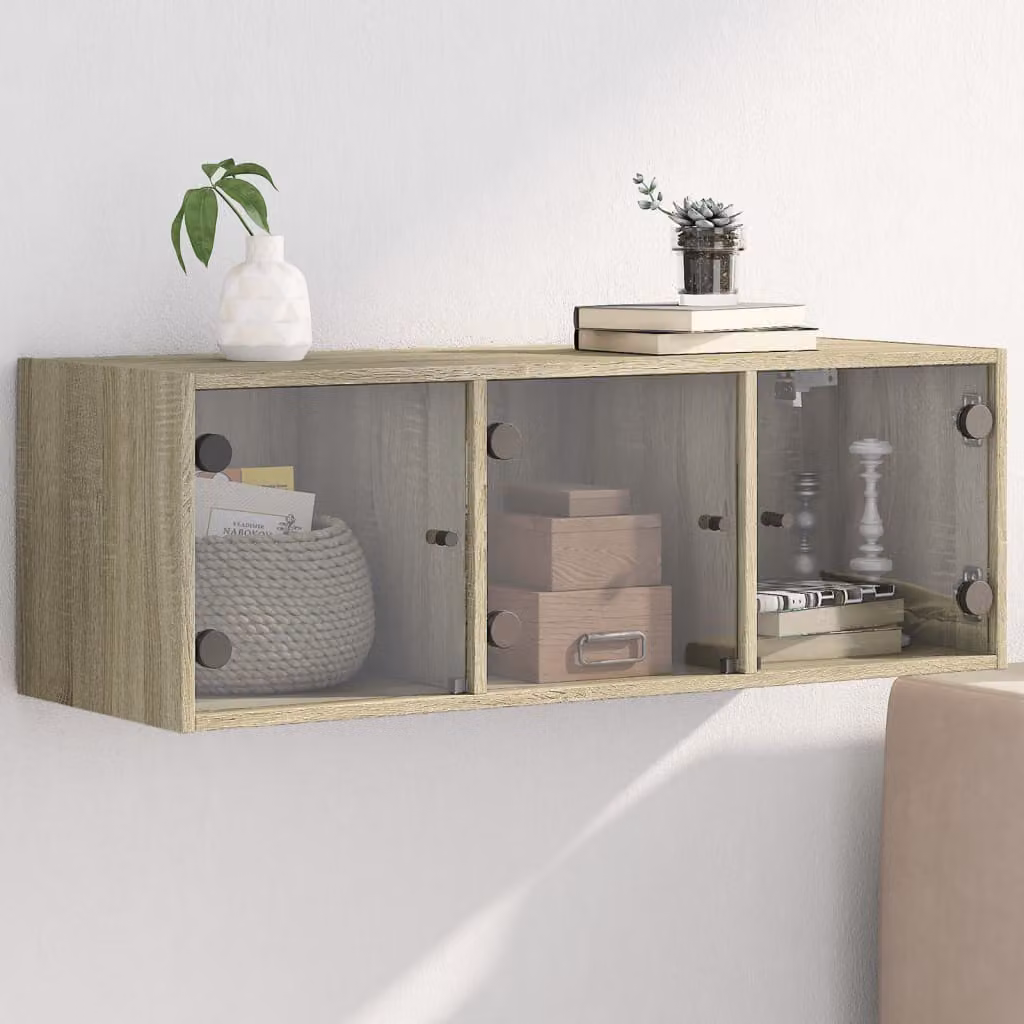 Mobile a muro vidaXL con ante in vetro, Rovere Sonoma, L 102 x P 37 x H 35 cm