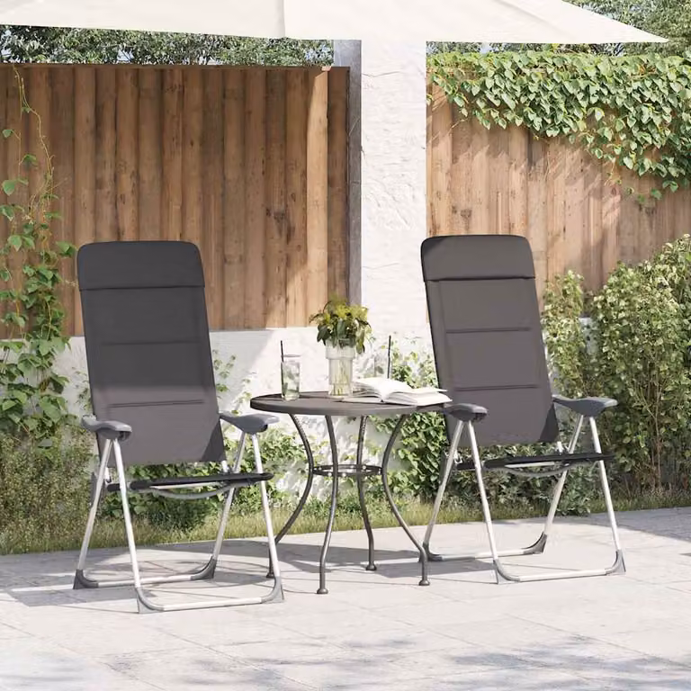 Set di 2 sedie da campeggio vidaXL in alluminio grigio con braccioli e tessuto textilene L/P/H: 58 x 69 x 111 cm
