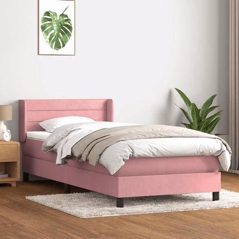 vidaXL Giroletto a Molle con Materasso Ibrido in Velluto Rosa e Bianco L: 83 cm, P: 223 cm, H: 88 cm
