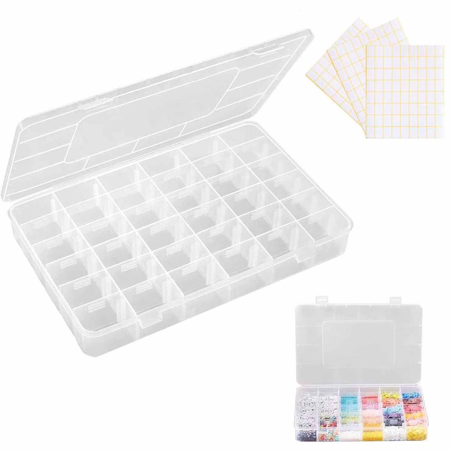 Contenitore in plastica con 36 scomparti, dotato di divisori regolabili, ideale per piccoli oggetti