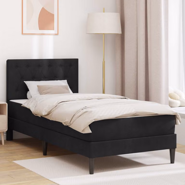 Letto singolo moderno vidaXL in velluto nero con struttura imbottita e materasso a molle L/P/H: 90 x 190 x 94 cm