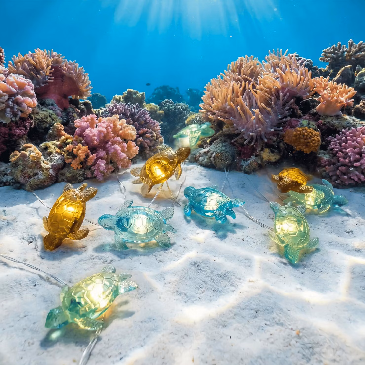 Catena luminosa "Oceano", 3 metri, 30 LED, alimentata a batteria, 3 colori