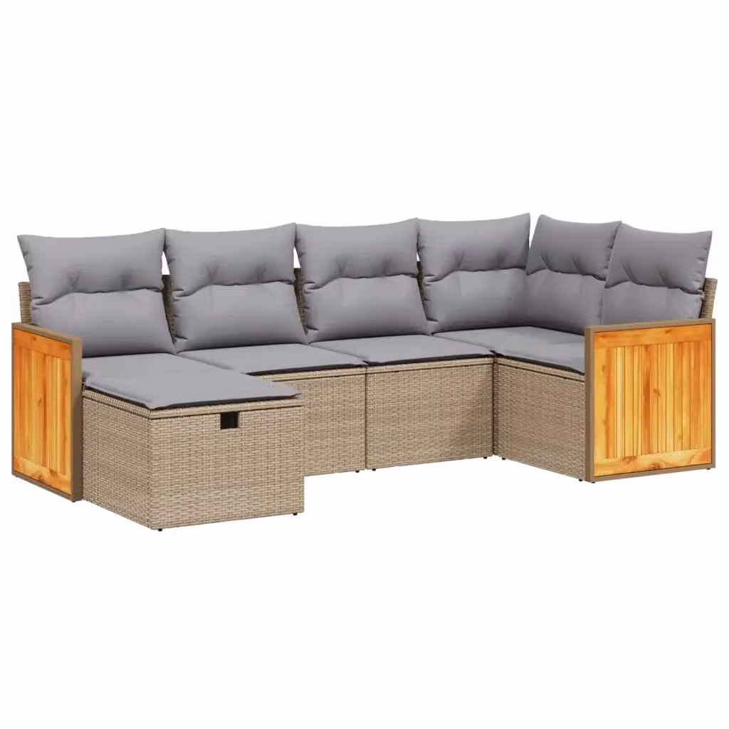 vidaXL Set Divano da Giardino a L 6 pz in Polyrattan con Cuscini Beige e Grigio e Struttura in Acciaio – 2
