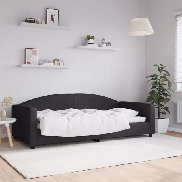 Letto da giorno moderno vidaXL in tessuto nero con struttura in legno e metallo – 1