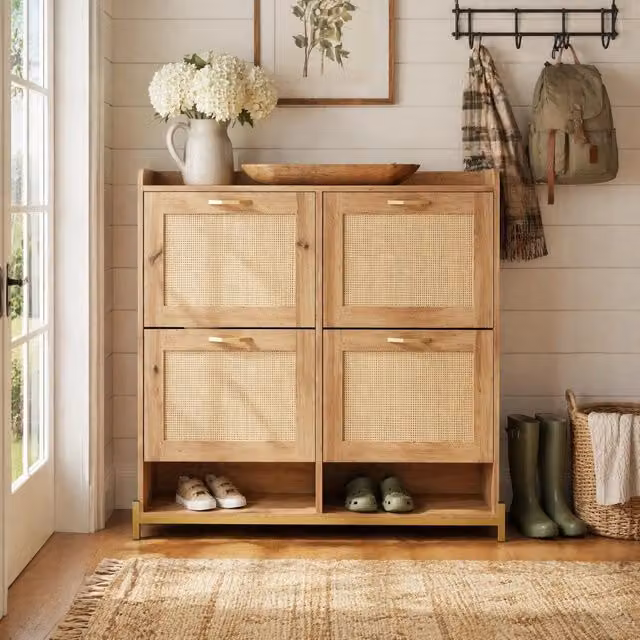 Armadio portascarpe salvaspazio REDOM in MDF e metallo colore marrone, stile scandinavo, L: 108,5 cm, P: 24 cm, H: 100 cm