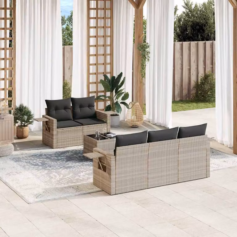 vidaXL Set Divano da Giardino a L 6pz in Polyrattan Grigio con Cuscini e Tavolino da Caffè