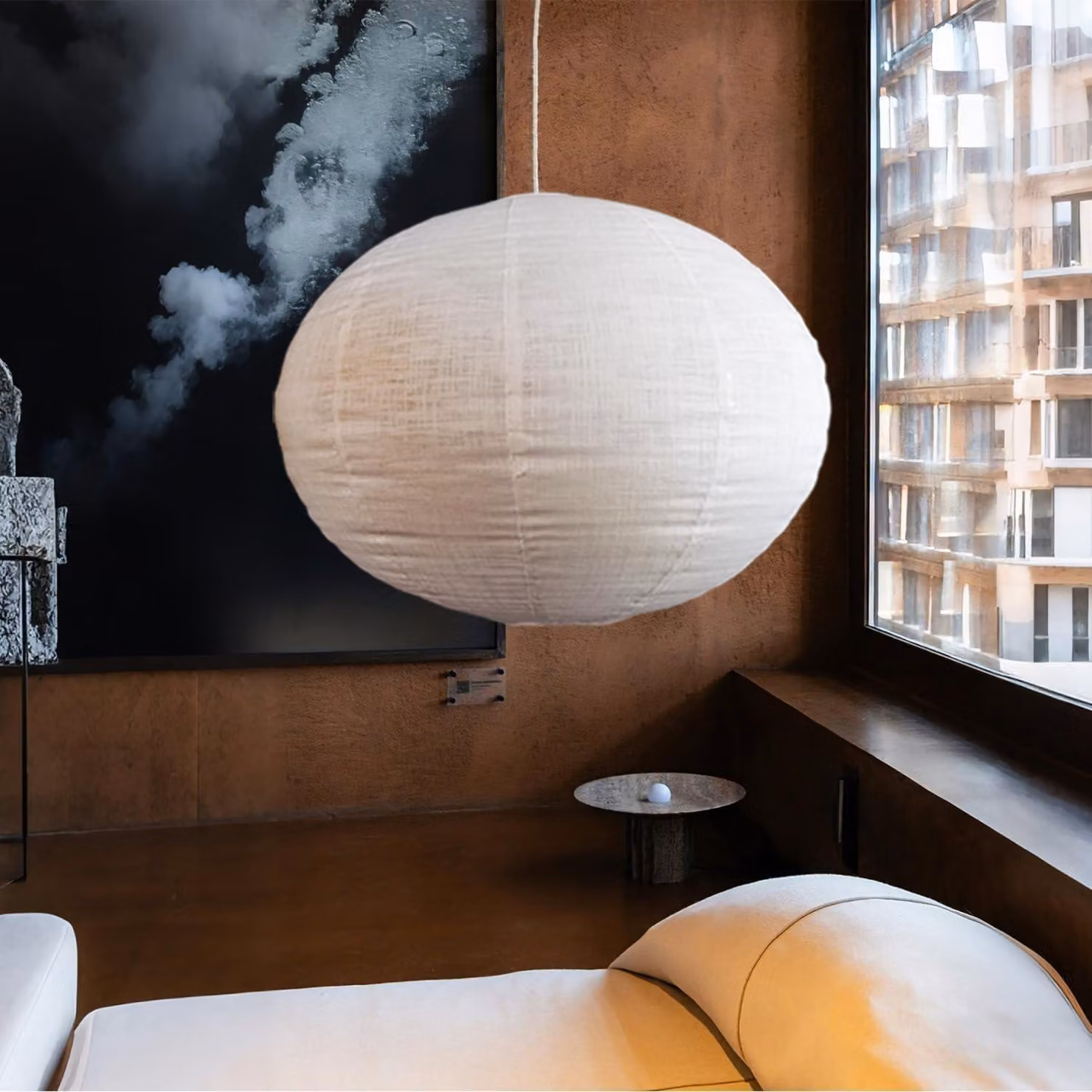 Omgoods - Lampada a sospensione rotonda, diametro 50 cm, realizzata in un mix di cotone e lino