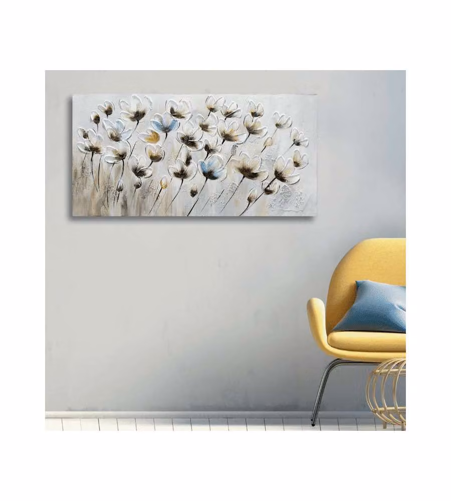 Bubola e Naibo Dipinto su Tela Fiori Beige 120x60 cm Decorazione Parete