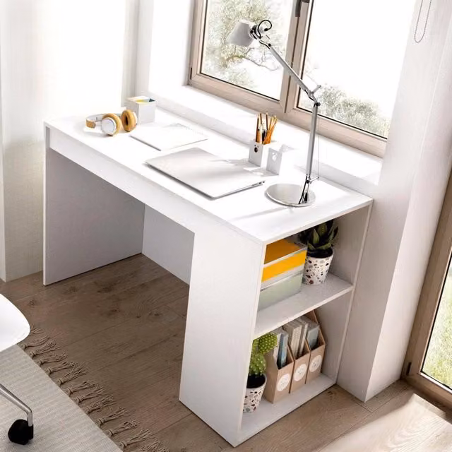Scrivania DMORA Arianella moderna in MDF bianco, L: 115 cm, P: 50 cm, H: 74 cm