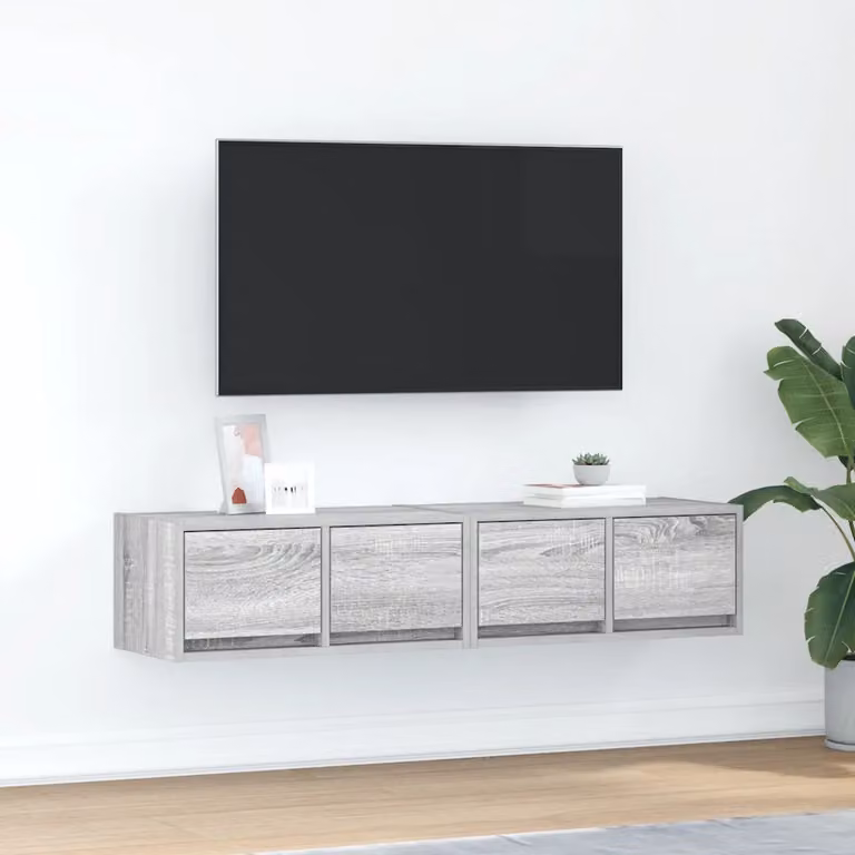 Set di 2 mobili TV da parete vidaXL in legno multistrato e MDF, colore grigio, stile minimalista, L 60 cm x P 31 cm x H 25,5 cm