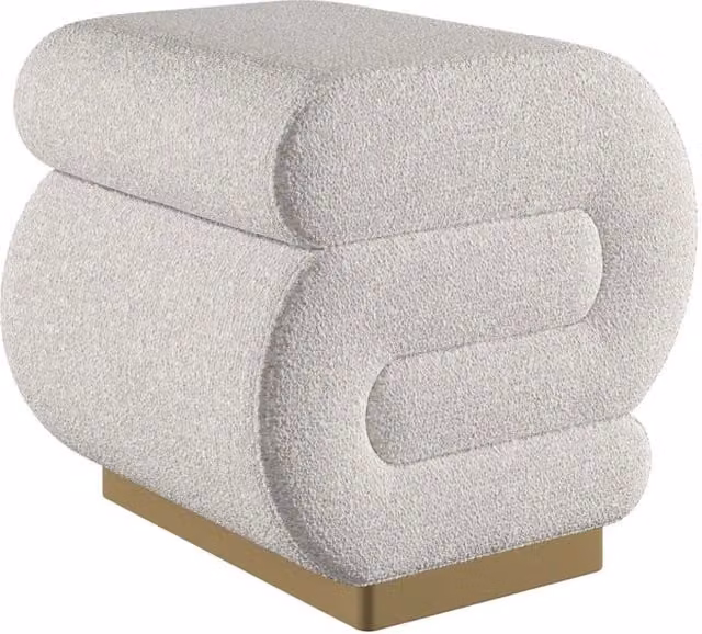 Pouf moderno in legno e tessuto con struttura imbottita, L/P/H: 40 x 42 x 42 cm, Grigio e Bianco