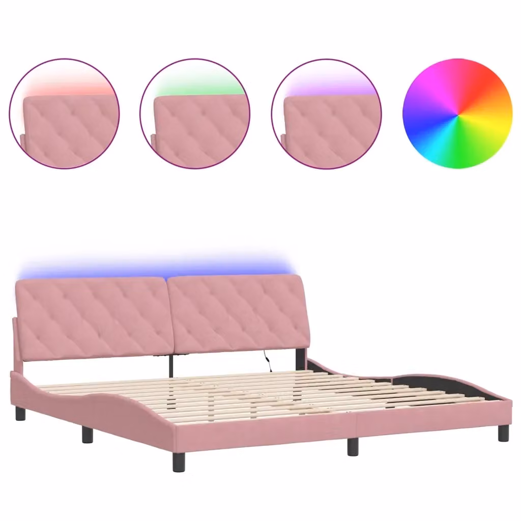 vidaXL Giroletto in Velluto Rosa con LED e Porte USB, L 200 x P 200 cm – 2
