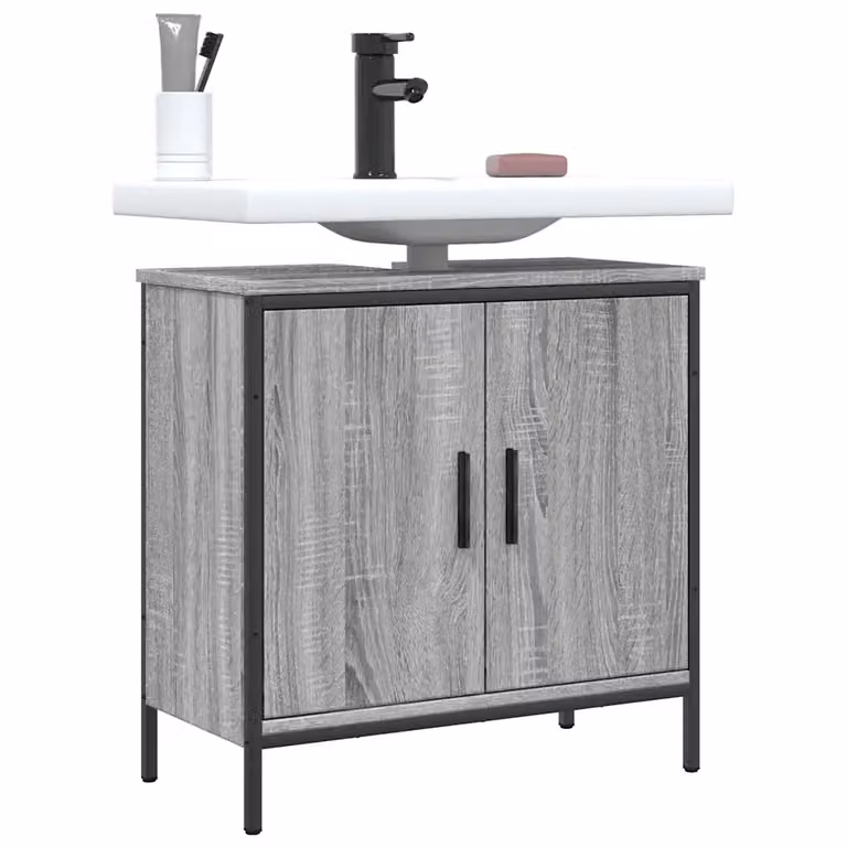 Lavabo da bagno mobile vidaXL in legno multistrato grigio Sonoma, L: 60 cm, P: 30 cm, H: 60 cm